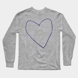 Blue Heart Line Drawing Long Sleeve T-Shirt